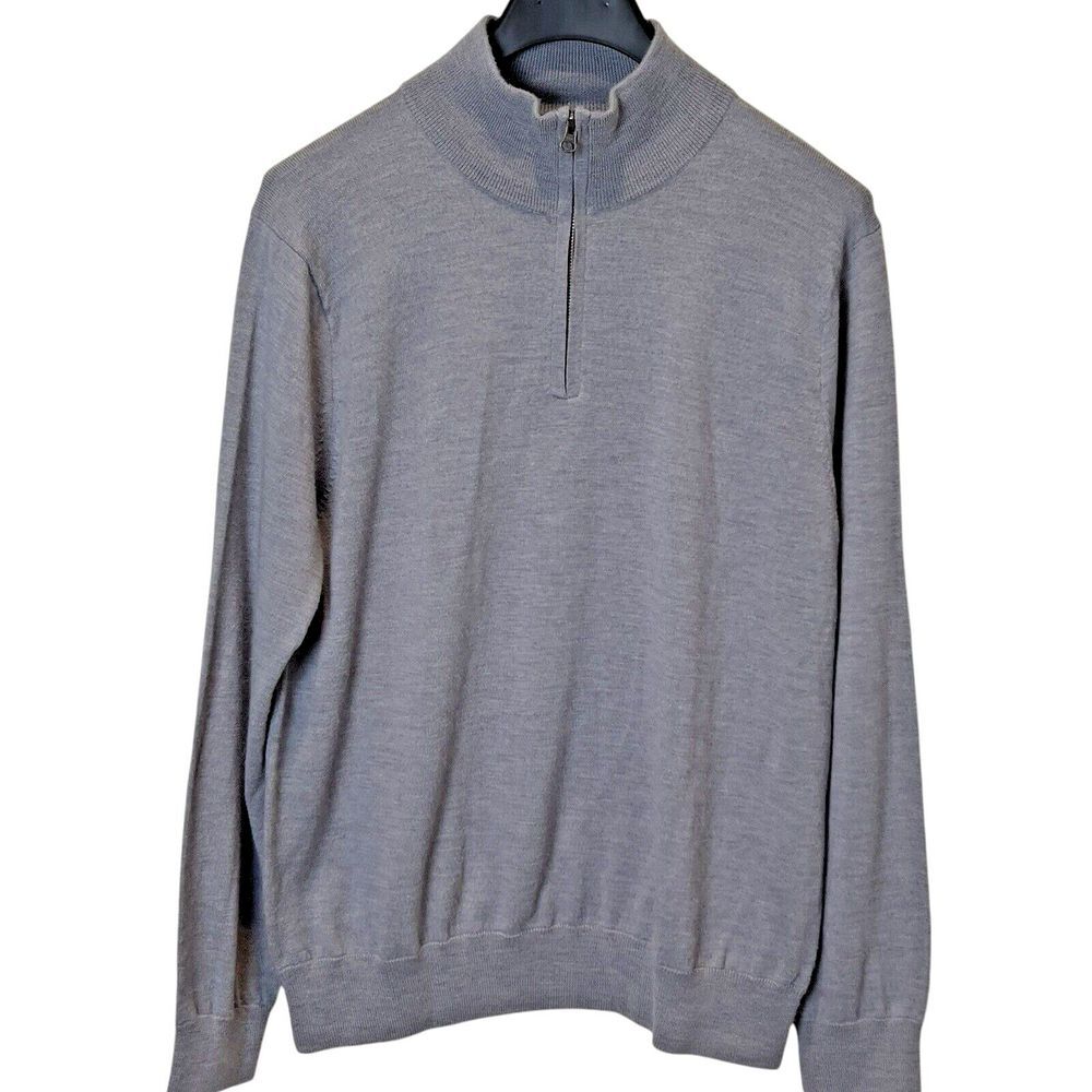 J.Crew Men's M Sweater Merino Wool Blend Long Sleeve 1/4 Zip Gray Classic Preppy